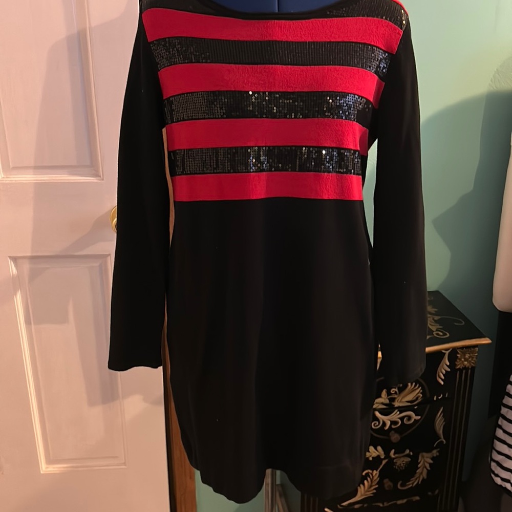 Sweater.  Sparkles in the black stripes. Christmas sweater. Style and co